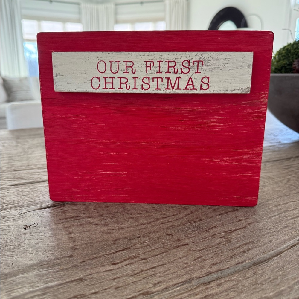 Mud Pie Our First Christmas magnet frame 7”x 9” red & white